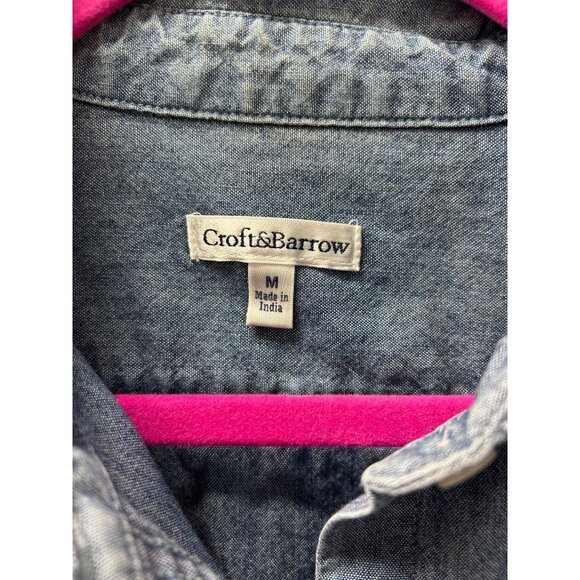 Croft & Barrow Medium Denim Button-Up Shirt 100% Cotton Blue Long Sleeve - Picture 4 of 8